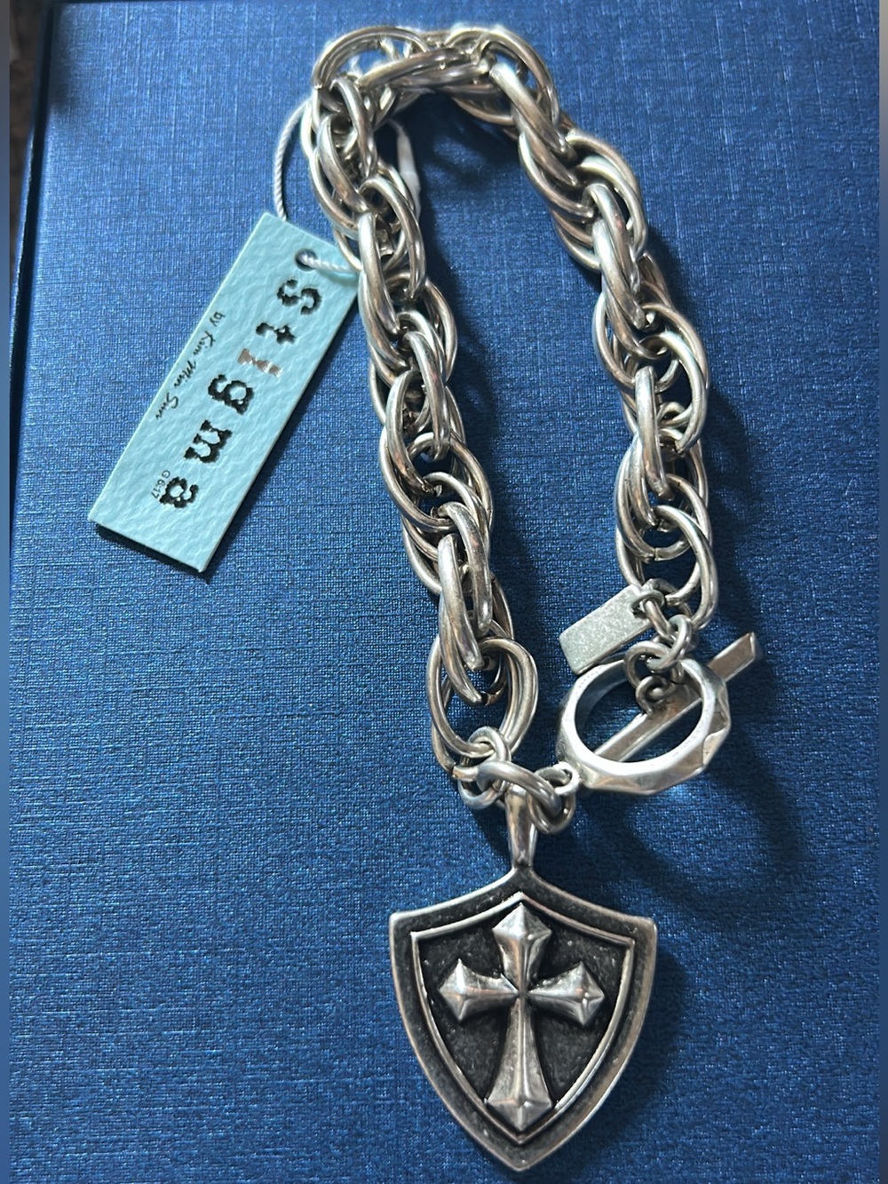 Sterling-Style Shield Cross Pendant Necklace - Silver